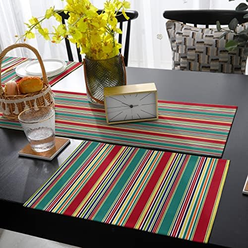 Geometric Table Mats Set of 4 With Table Runner 90 Inches Long,Cotton