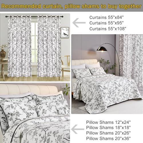 EVENHUG 100% Cotton Quilt Queen Size Black Bird Bedding Set Double