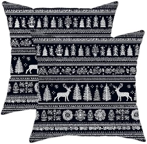 Deer Throw Pillow Covers Set of 2, Winter Rustic Trees Flowers Winter