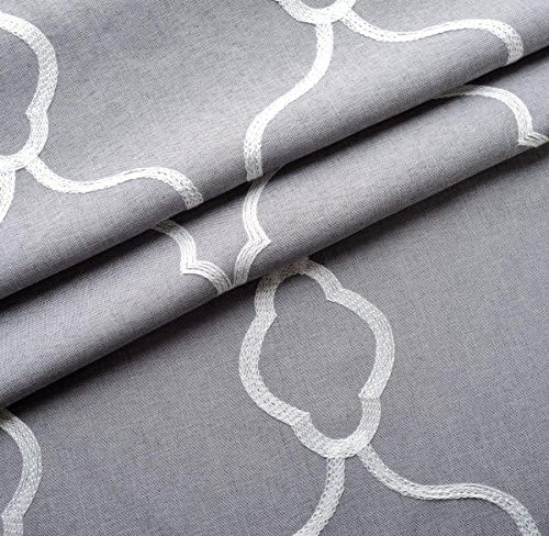 MIUCO Moroccan Embroidery Semi Sheer Curtains Faux Linen Grommet