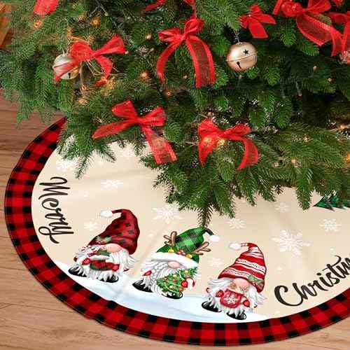48 Inch Red Black Buffalo Plaid Gnome Tree Skirt