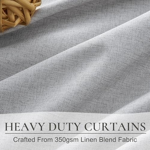 Light Gray 100% Blackout Linen Curtains 120 Inches Extra Long 2 Panels