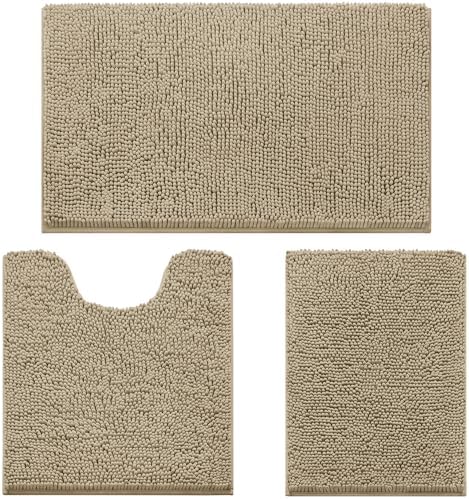 HOMEIDEAS Bathroom Rugs Set of 3, Super Soft Absorbent Chenille Bath
