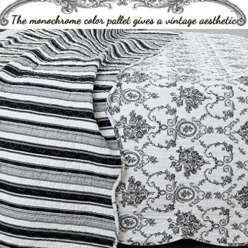 Cozy Line Home Fashions French Medallion Black White Grey Rose Flower