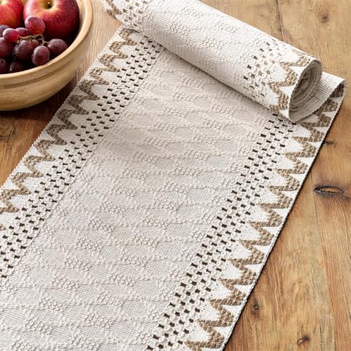 ZeeMart Macrame Side Trim Boho Woven Table Runner, Jute 12x108 Inch