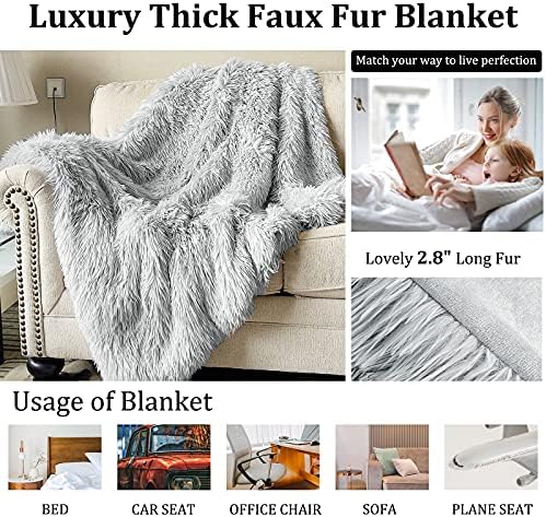 JONIYEAR Decorative 2.8" Long Hair Soft Fuzzy Faux Fur Throw Blanket