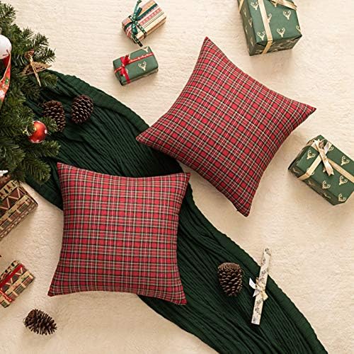 AQOTHES Christmas Plaid Decorative Throw Pillow Covers Red 20x20
