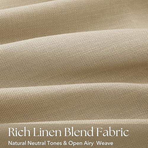 Tan Pinch Pleated Linen Curtains 84 inches Long 2 Panel Set for Living