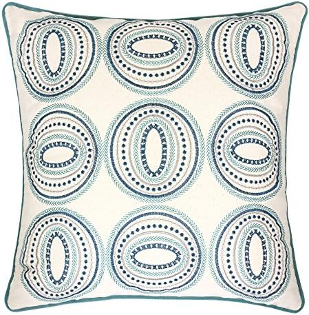 Embroidery Cotton Throw Pillow Cover,Connelly Aqua and Teal Decorative