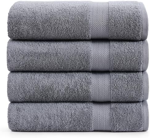 LANE LINEN Towel Set Quick Dry 100% Cotton 4 Piece Soft - Cool Grey