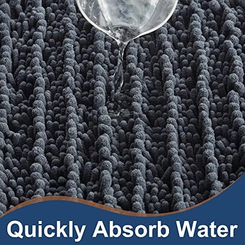Luxury Chenille Charcoal Grey Bathroom Rugs Sets 2 Piece, Thickened