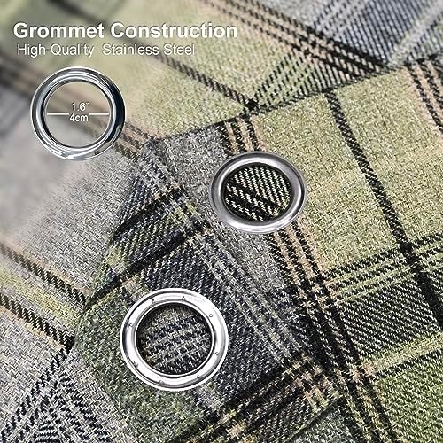 always4u Woolen Look Plaid Curtains Modern Window Panels Green Check
