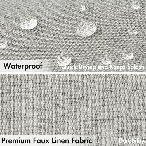 MIULEE Light Grey Scalloped Linen Shower Curtain 72x72 Inches