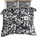 Grey Floral Bedding Duvet Cover, Botanicals Comforter Set with Zipper