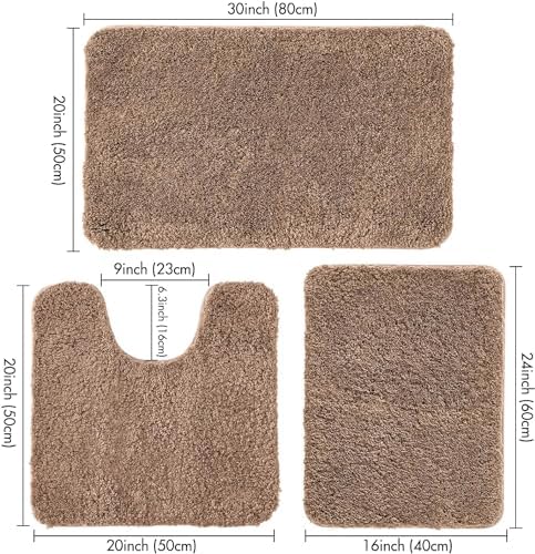 MIULEE Light Brown Bathroom Rugs and Mats Set 3 Pieces