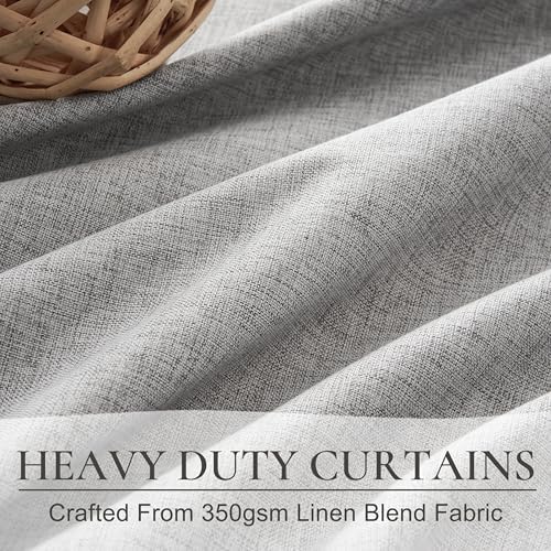 Grey Linen Room Darkening Curtains 96 Inches Long 2 Panels Set for