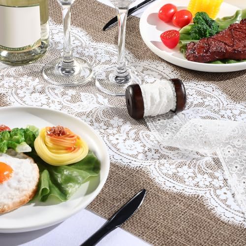 Newwiee 12 Pack Plastic Table Runner 14 x 108 Inch Natural Burlap