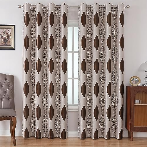 HOMEIDEAS Brown and Beige Curtains for Living Room, 52 x 84 Inches
