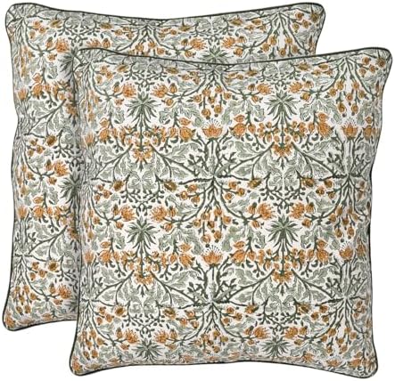 Ridhi Goldenrod Yellow Block Print Cotton Pillow Cover 20x20 Inch Set