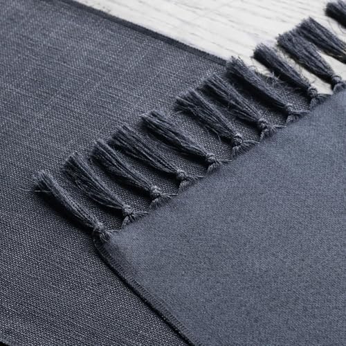 Artoid Mode Graphite Grey Tassel Table Runner, Linen Blend Rustic