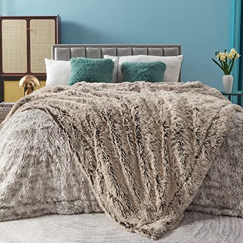 GONAAP Fuzzy Faux Fur Twin Blanket for Couch, Frosty Brown, 60"x80"
