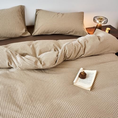 Gingham Duvet Queen Size Cover Beige Boho Queen Comforter Cover Set