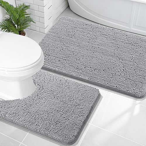 OLANLY Bathroom Rugs Sets 2 Piece, Soft Absorbent Chenille Bath Mats