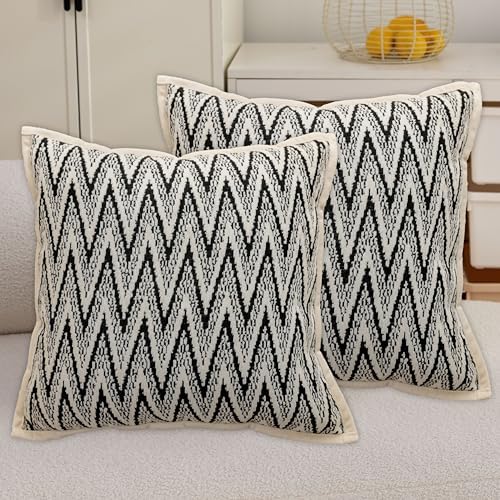 Home Brilliant Textured Chenille Pillow Covers 18x18 inch Black Set of