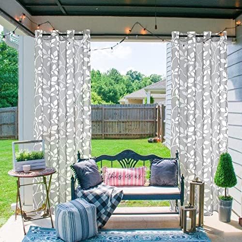 XTMYI Gray and White Sheer Curtains, Light Grey Leaf Pattern Window