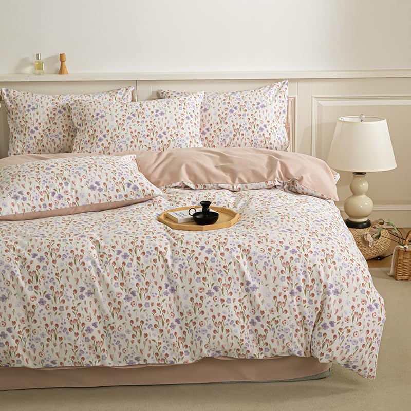 BISELINA Brushed Cotton Duvet Cover Queen Size – Soft Floral Bedding