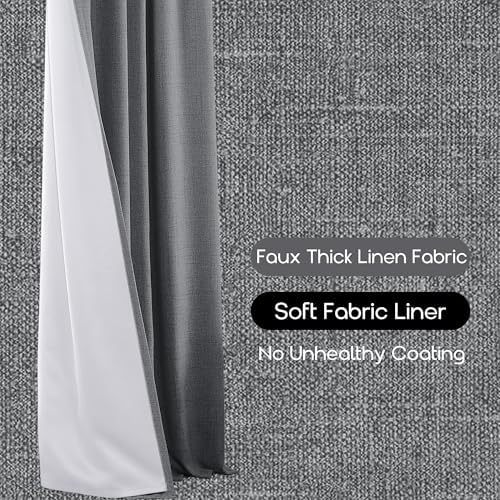 PANELSBURG Dark Grey Curtains 84 Inch Length,Linen Back Tab Pleated