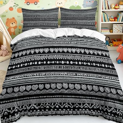 Full Duvet Cover Set Bohemian Geometric Stripes Soft Microfiber