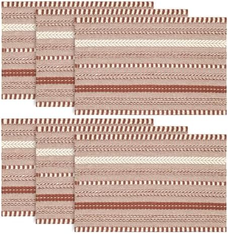Artoid Mode Caramel Woven Braided Stripe Placemats Set of 6-12x18 Inch
