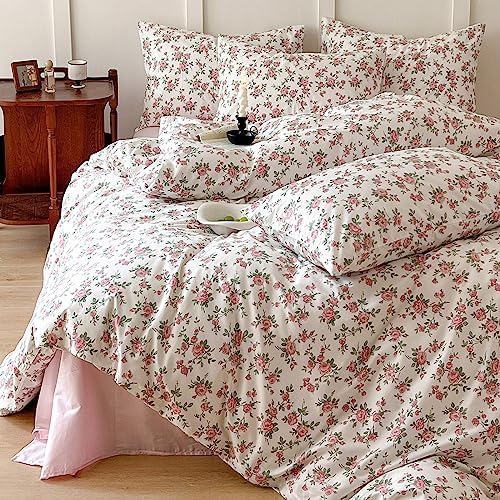 HighBuy Aesthetic Floral Duvet Cover Queen Size 3 Piece Soft Cotton
