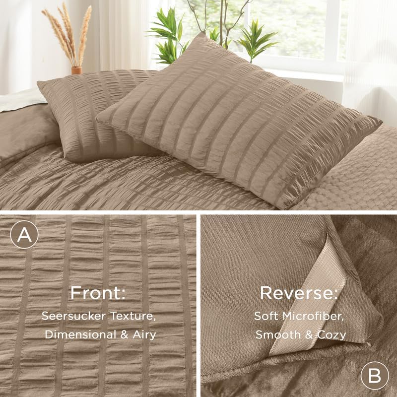 AveLom Taupe Seersucker King Comforter Set (104x90 inches), 3