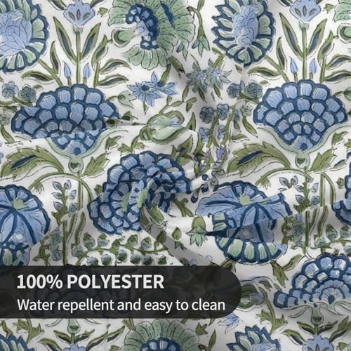 Blue Sage Green Floral Round Tablecloth 70 Inch Chinoiserie Flower