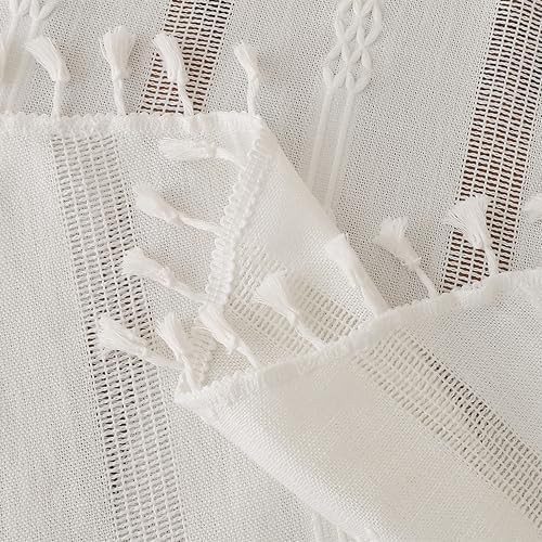 Gernaice Rustic Stripe Embroidered Oval Tablecloth Heavy Tassel Cotton