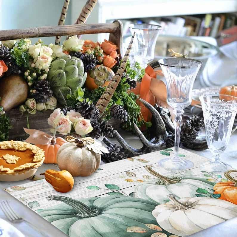 Placemats Set of 8, Country Thanksgiving Pumpkin Washable Table Mats