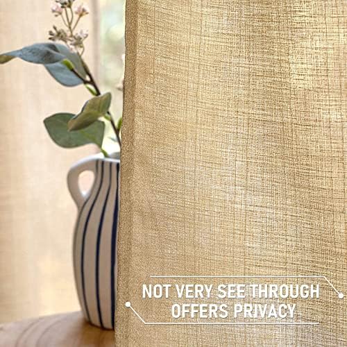 MIULEE Tan Brown Faux Linen Textured Semi Sheer Curtains 2 Panels Set