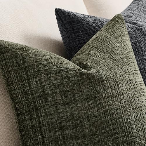 ZeeMart Fine-Textured Throw Pillow Covers Set of 2, 22x22 Inch Olive