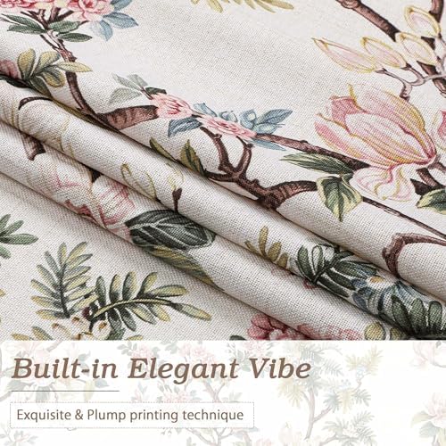 Simplebrand Natural Floral 120 Inch Curtains 2 Panels Set, Faux Linen