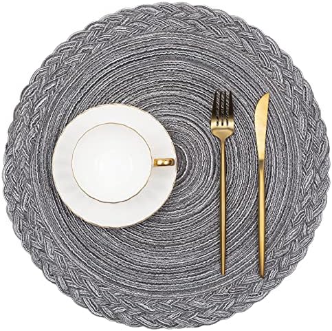 SHACOS Round Placemats Set of 4 Boho Braided Border 15 inch Circle