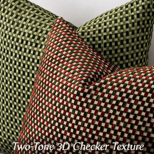 Plaid Decorative Throw Pillow Covers 22x22 inch Set of 2 Olive Green