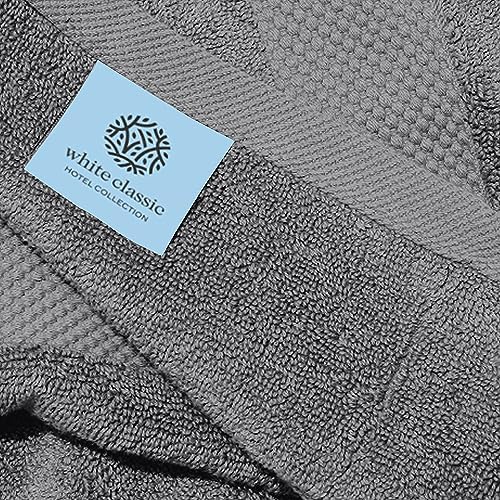White Classic Luxury Light Gray Hand Towels - 16x30, Turkish Cotton