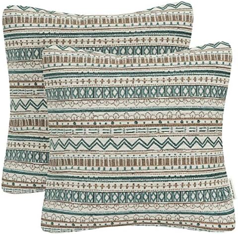 Mika Home Pack of 2 Throw Pillow Cases, Striped,22x22 Inches, Green