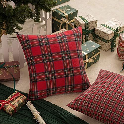 AQOTHES Christmas Plaid Decorative Throw Pillow Covers Red 18x18