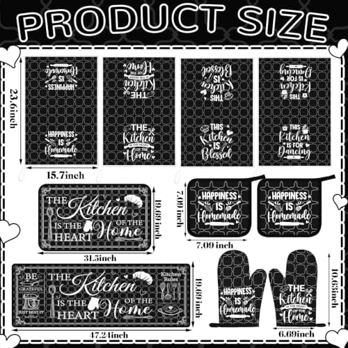 Fourluoo 10 Pcs Farmhouse Kitchen Oven Mitts Pot Holders Rugs Set