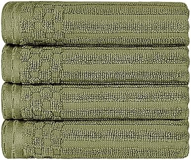 SUPERIOR Cotton 4-Piece Solid and Ribbed Hand Towel Set, Hand Towels