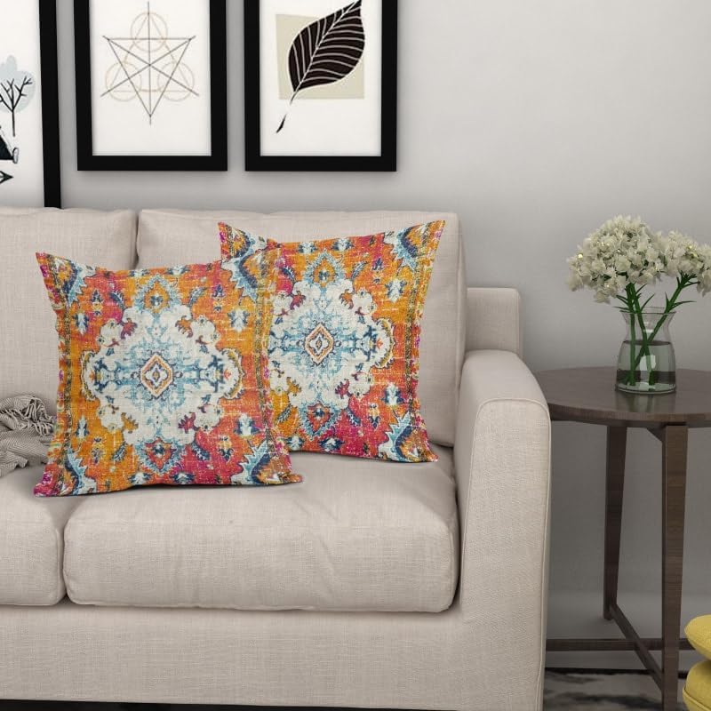 Orange Teal Boho Vintage Pillow Covers 20X20 Inch Bohemian Carpet