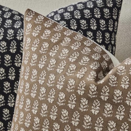 2 Pack Decorative Floral Print Pillow Covers 18x18in, Cinnamon